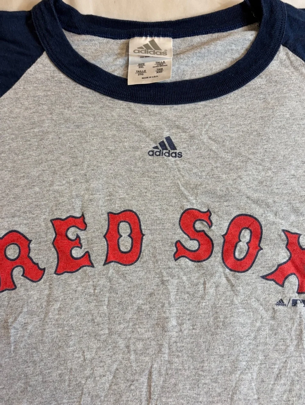 Vintage USA Made Adidas Boston Red Sox 3/4 Raglan Shirt Mens 2XL MLB Grey